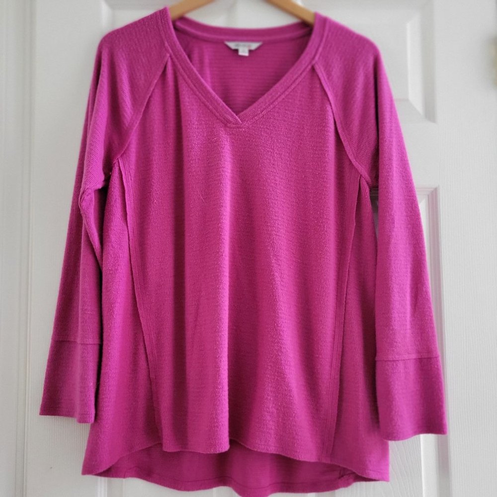 Wildfox Haley Neon Pink brushed long sleeve v neck sweater size M